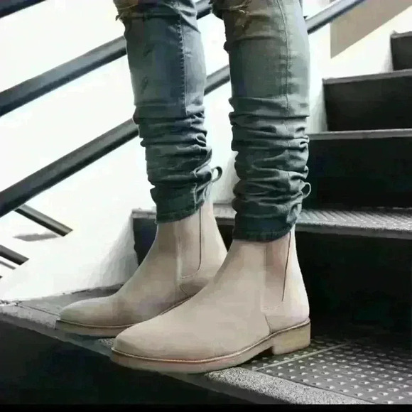 Beige Chelsea Boots Men Flock Slip-On Business Men Short
Boots Size 39 - Picture 2 of 11